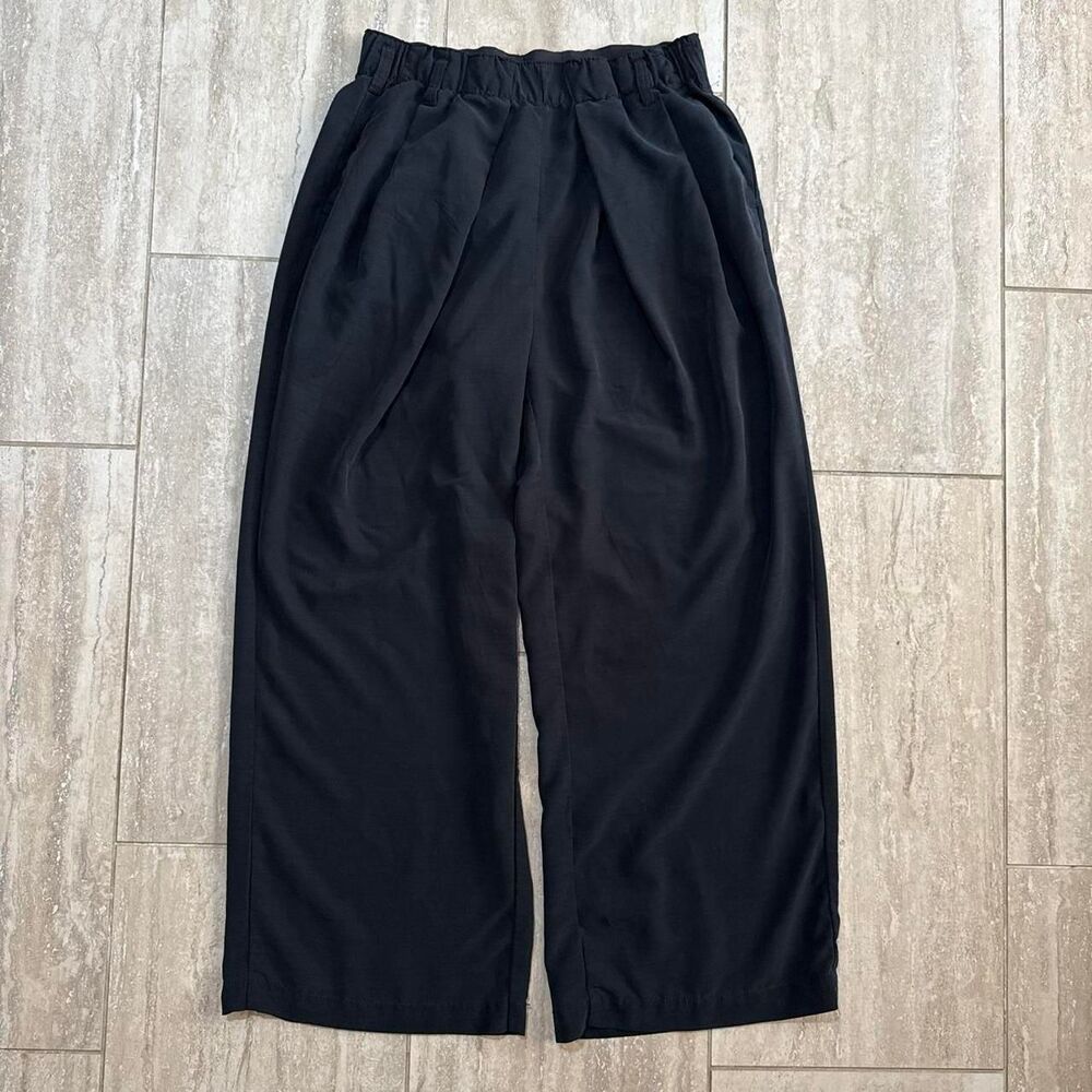 Free People Black Wide Leg Pants Pleated Elastic Waist Flowy Trouser Boho Small